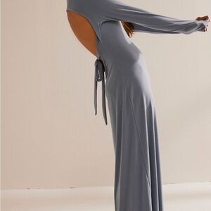 Elegant Gray Open-Back Maxi Dress